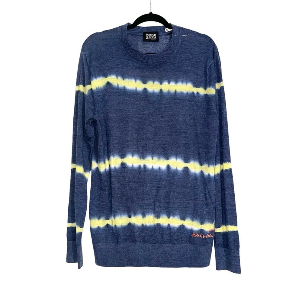 NWOT Scotch & Soda Wool Blend Long Sleeve Blue Tie Dye Crewneck Sweater MEDIUM